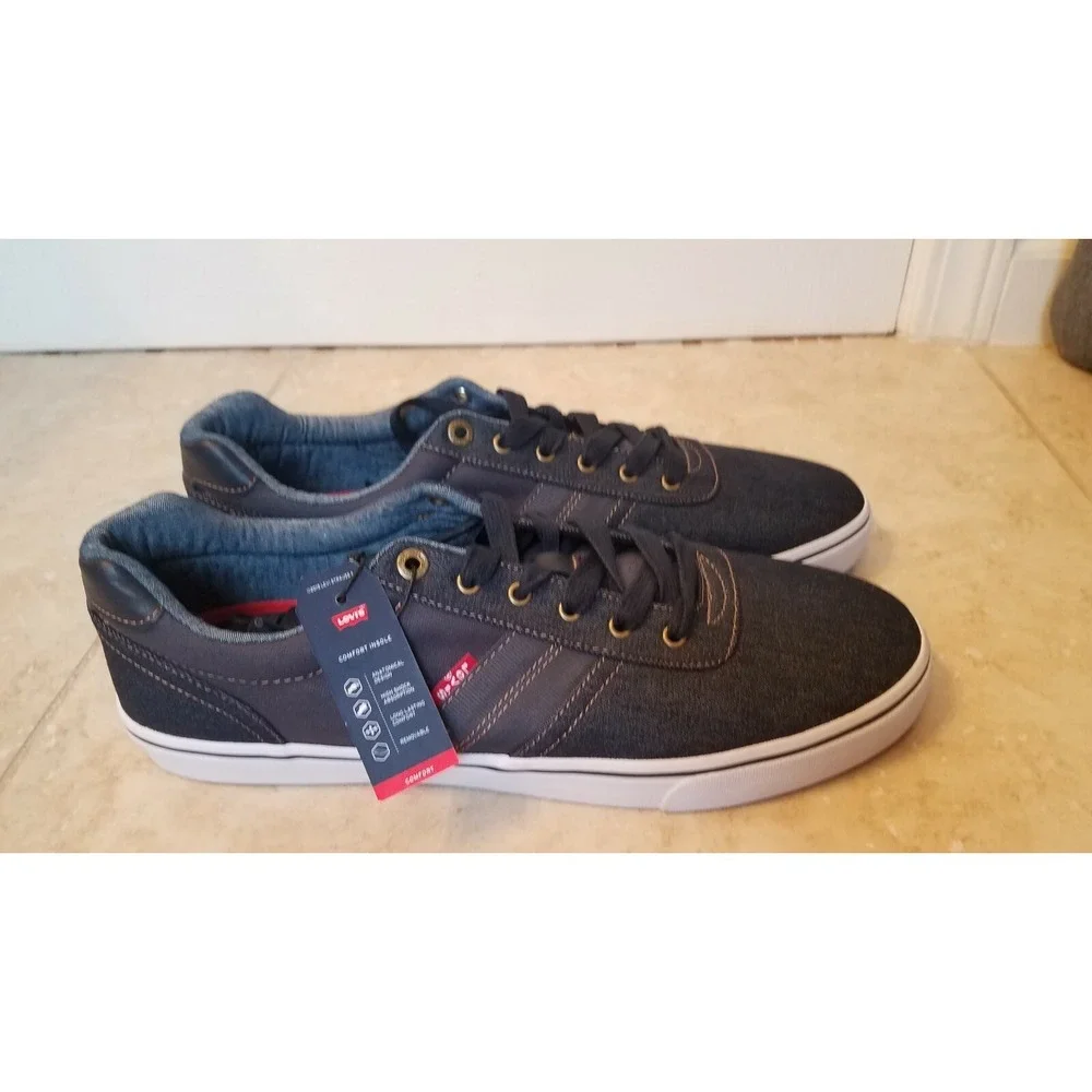 New Levis Men Dark Denim Shoes Canvas Casual‎ Sneakers Navy Blue sz 13
